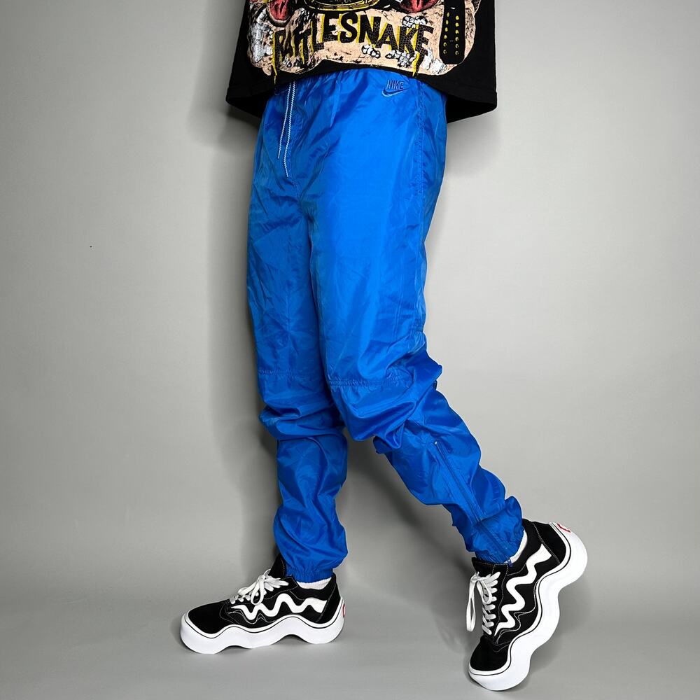 Vintage Nike Track Pants Royal Blue Nylon Joggers Subtle Embroidered Swoosh 90s - Picture 2 of 5